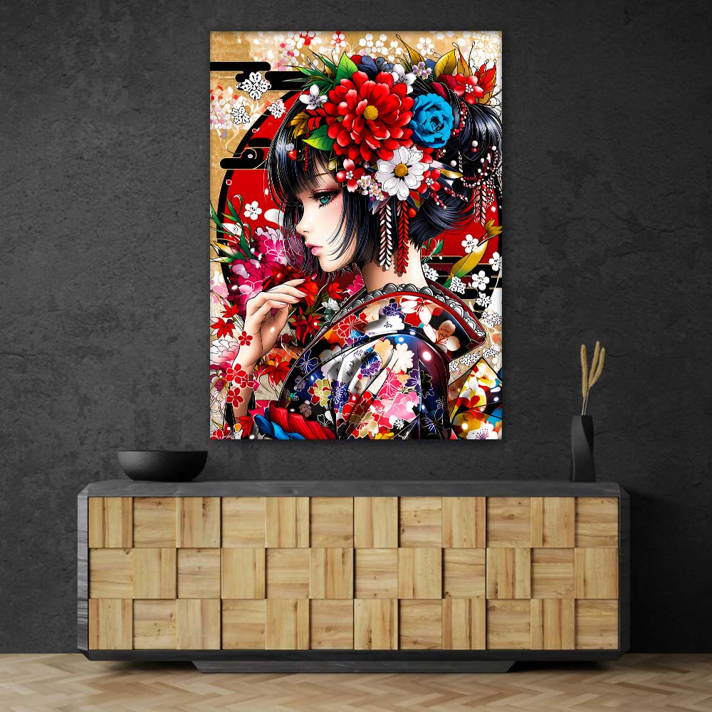 5D Diamond Painting – Geisha der Blütenpracht