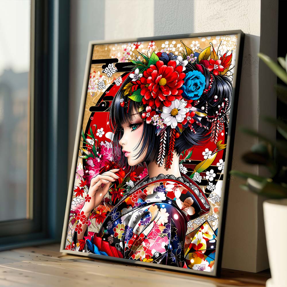 5D Diamond Painting – Geisha der Blütenpracht