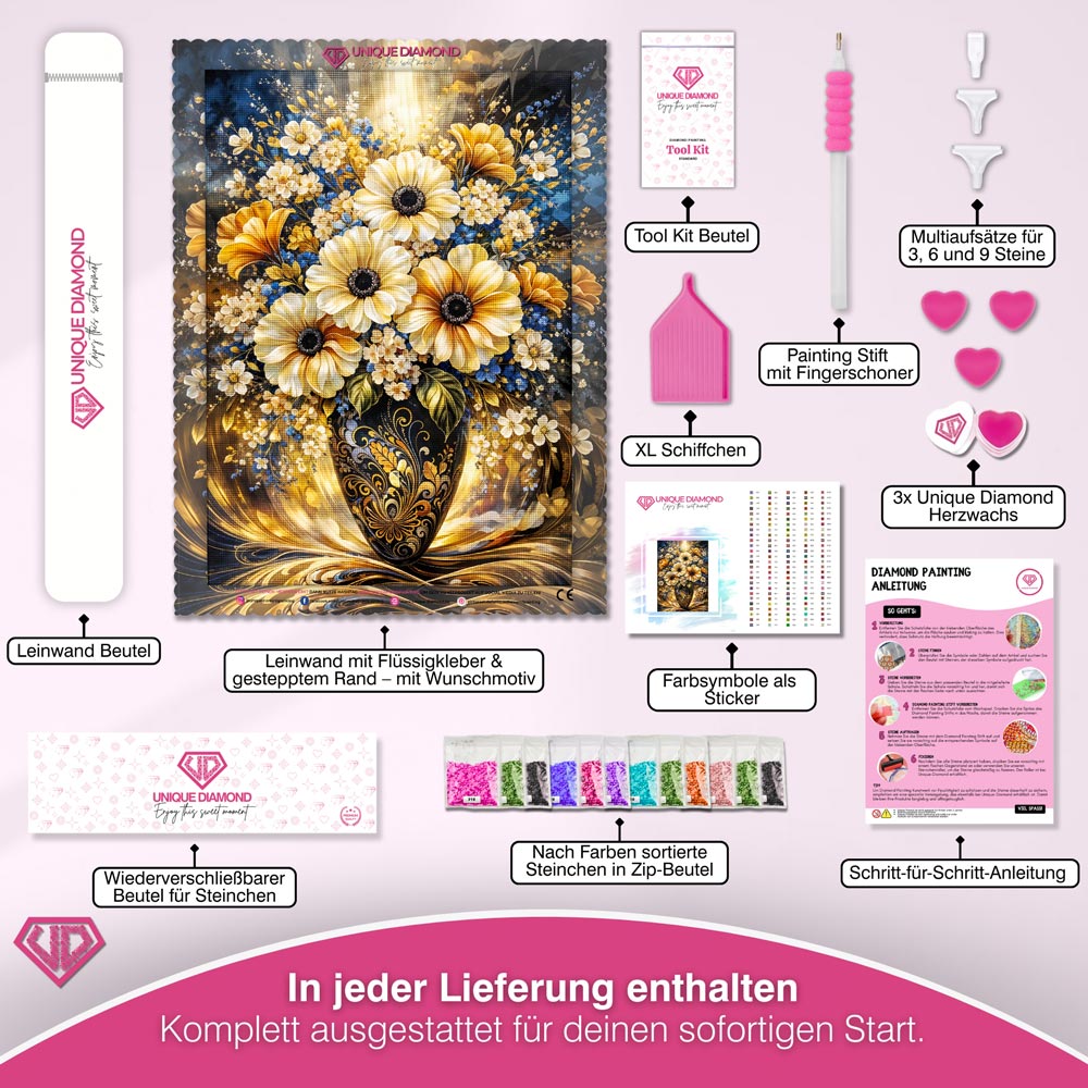 5D Diamond Painting – Golden Bloom Elegance