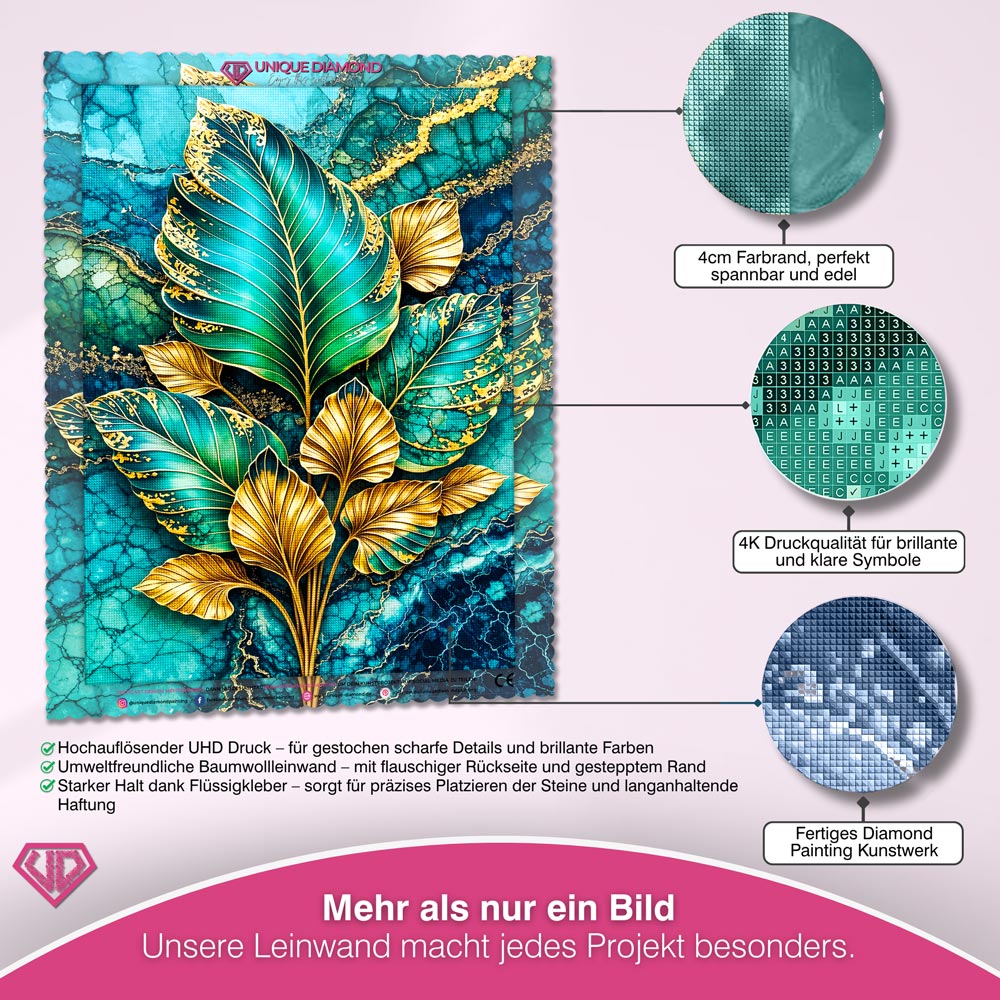 5D Diamond Painting – Golden Emerald Leaves