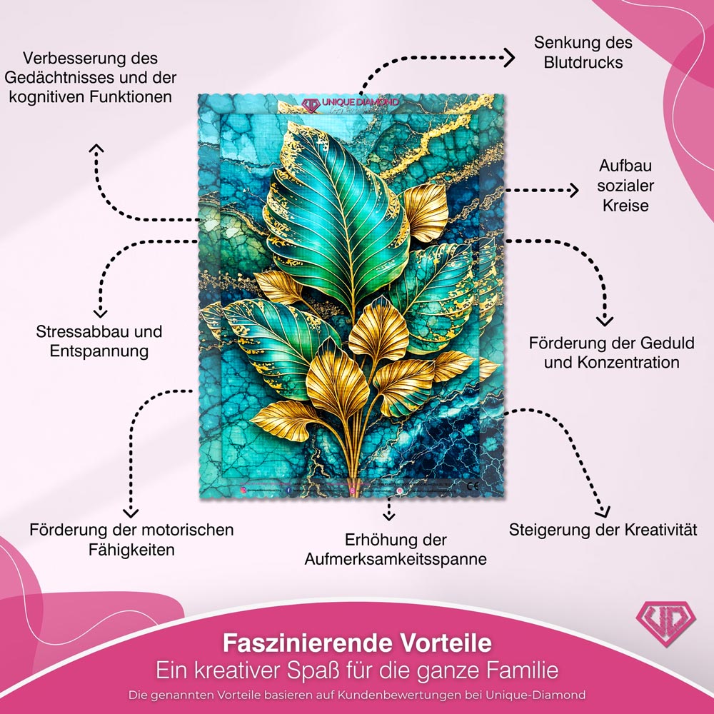 5D Diamond Painting – Golden Emerald Leaves