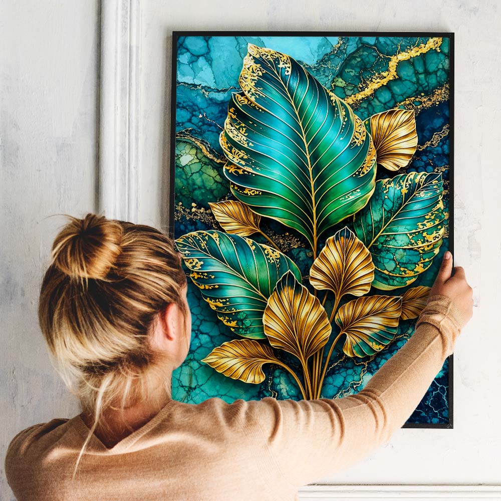 5D Diamond Painting – Golden Emerald Leaves