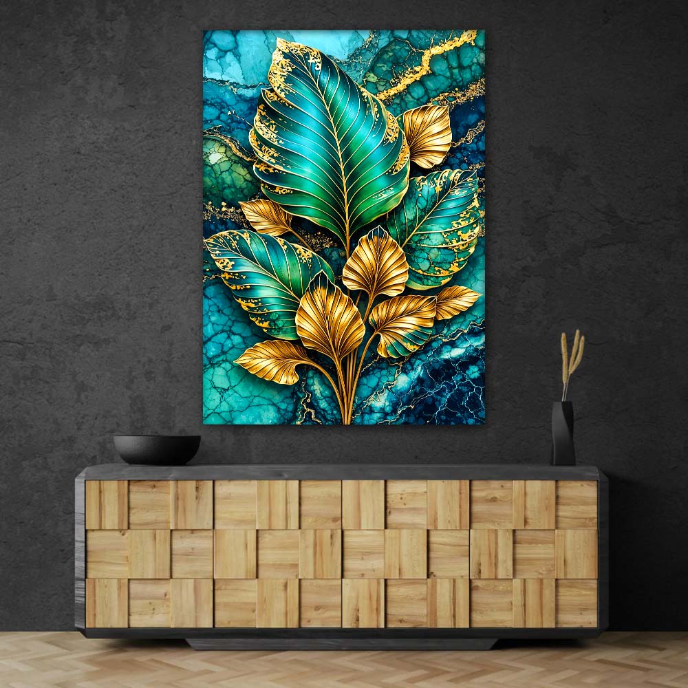 5D Diamond Painting – Golden Emerald Leaves