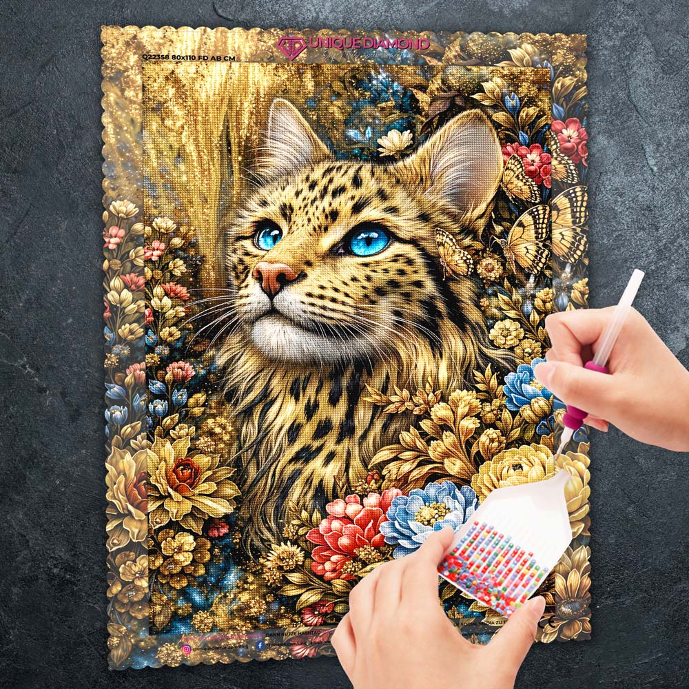 5D Diamond Painting – Golden Leopard Bloom