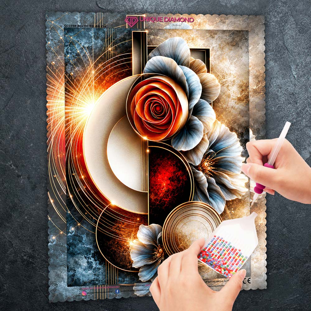 5D Diamond Painting – Goldene Harmonie der Blütenkreise