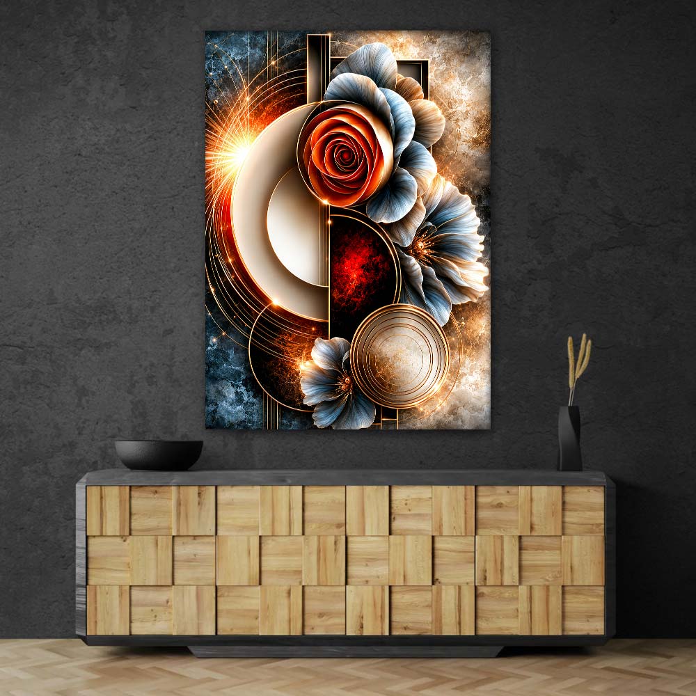 5D Diamond Painting – Goldene Harmonie der Blütenkreise