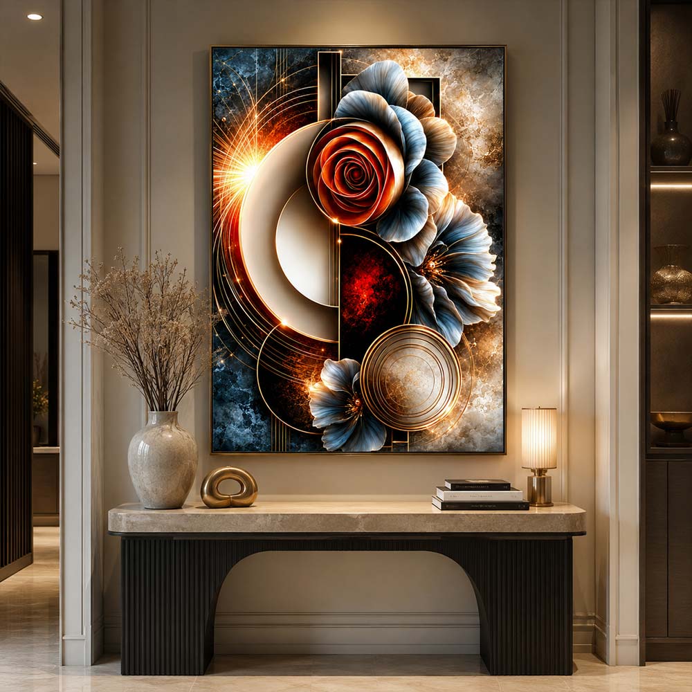 5D Diamond Painting – Goldene Harmonie der Blütenkreise