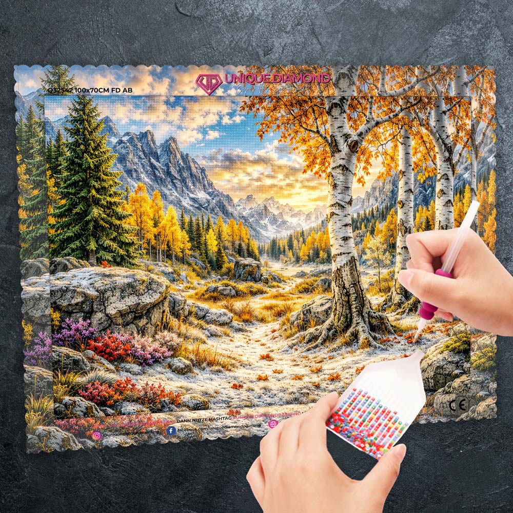 5D Diamond Painting – Goldene Herbststille im Bergtal