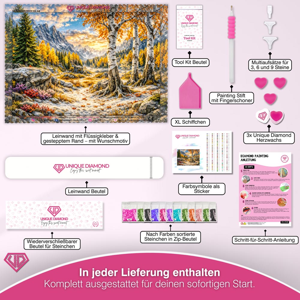 5D Diamond Painting – Goldene Herbststille im Bergtal