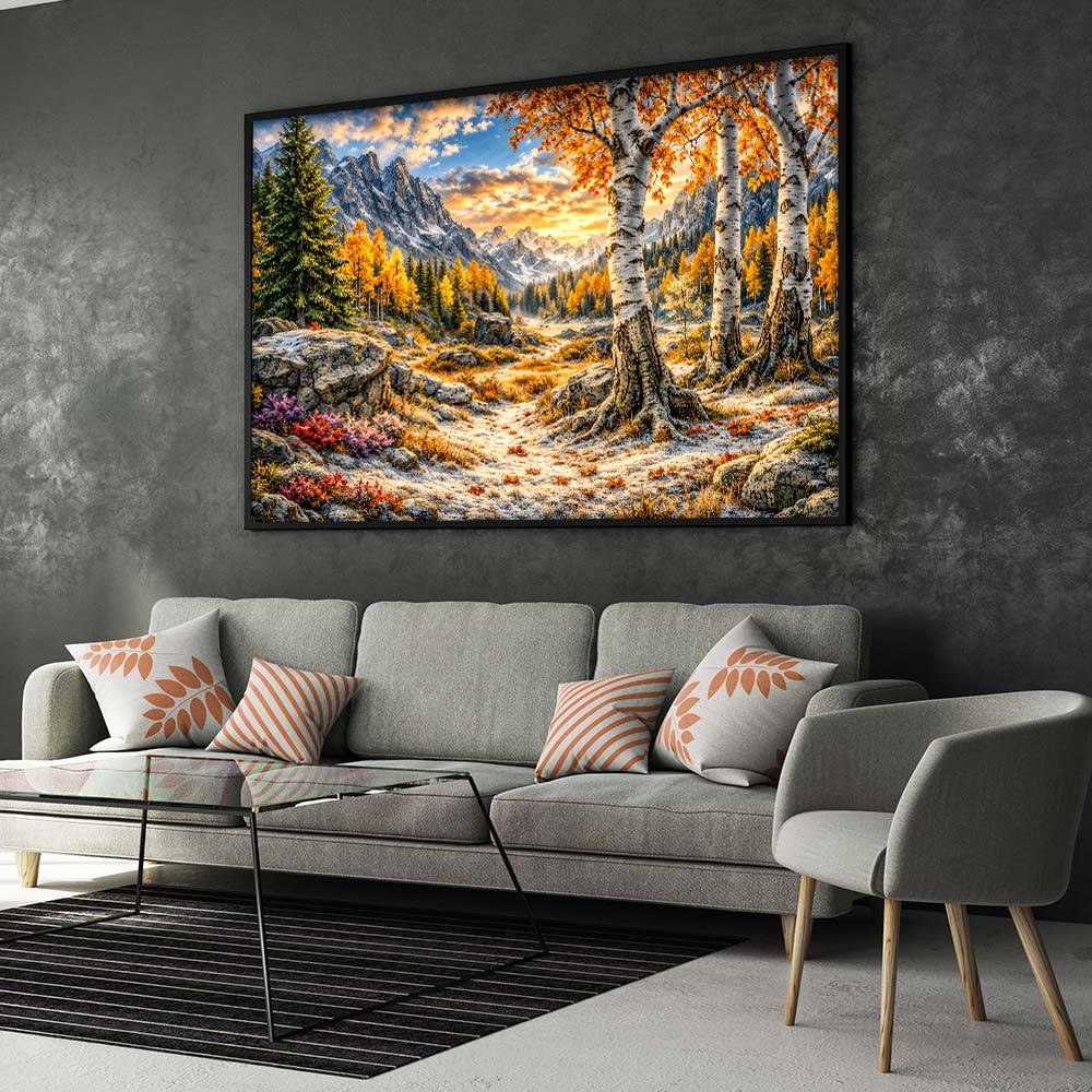 5D Diamond Painting – Goldene Herbststille im Bergtal