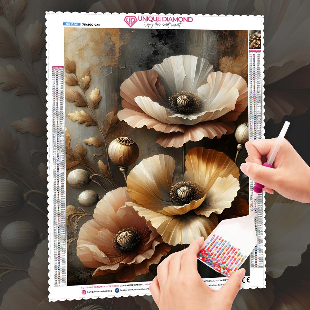 5D Diamond Painting – Goldene Mohnblüten von Aurelia Unique-Diamond