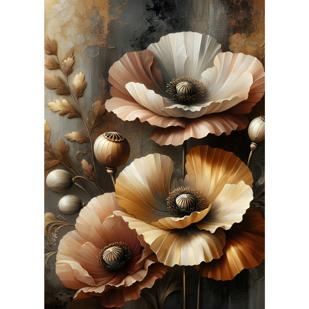 5D Diamond Painting – Goldene Mohnblüten von Aurelia Unique-Diamond