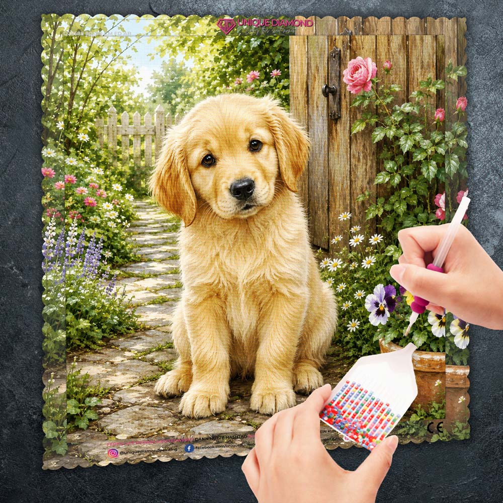5D Diamond Painting – Goldpfötchens Gartenglück