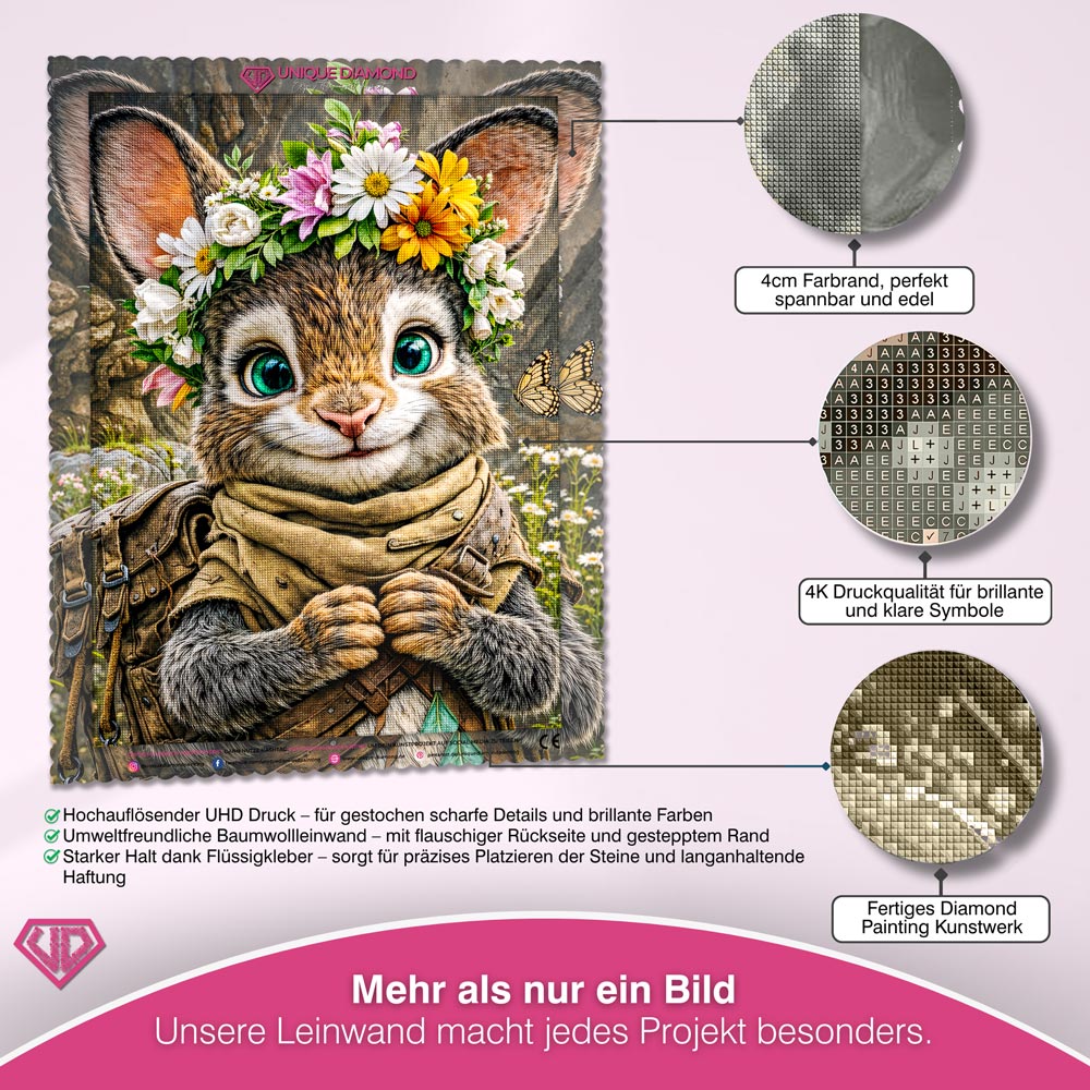 5D Diamond Painting – Häschen Lumo mit Blütenkranz