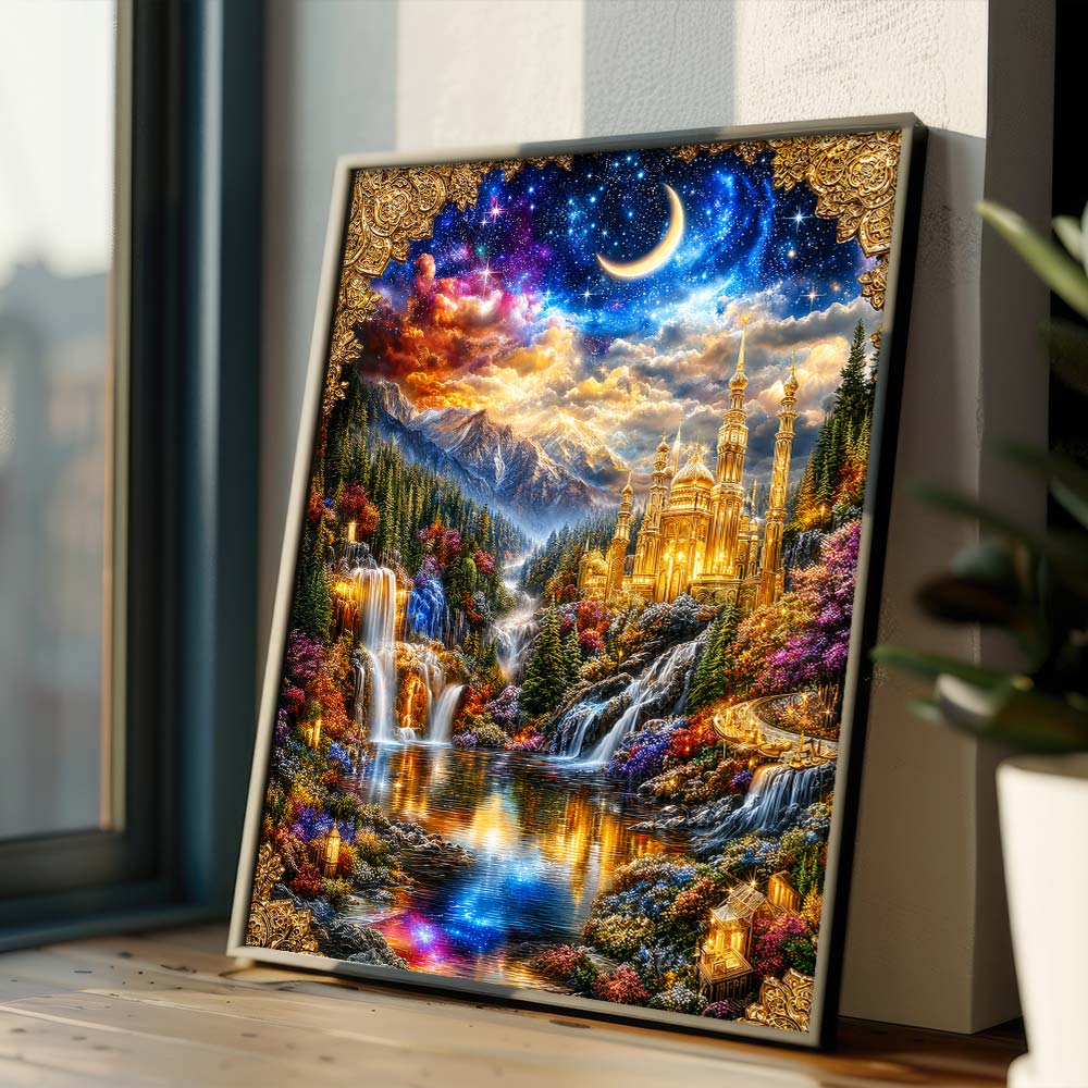 5D Diamond Painting – Himmlische Residenz der Goldenen Dämmerung