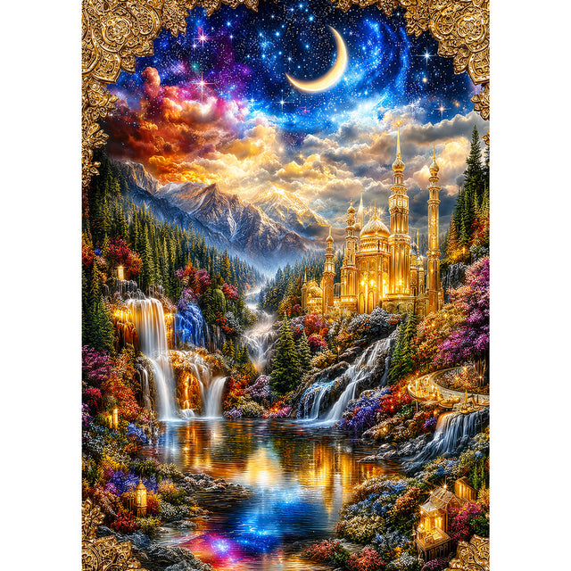 5D Diamond Painting – Himmlische Residenz der Goldenen Dämmerung | Unique Diamond