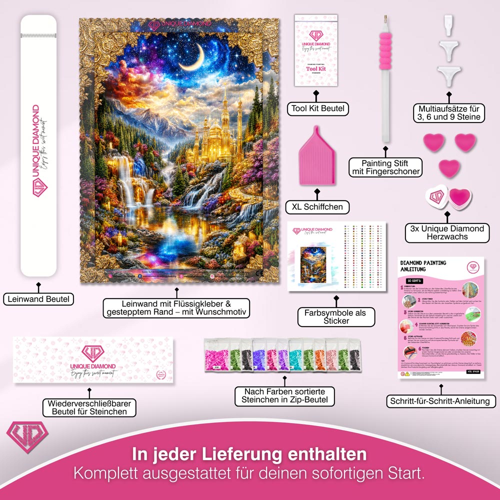 5D Diamond Painting – Himmlische Residenz der Goldenen Dämmerung