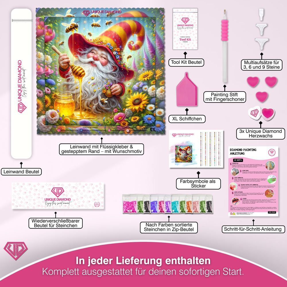 5D Diamond Painting – Honigzauber im Blütengarten Unique-Diamond