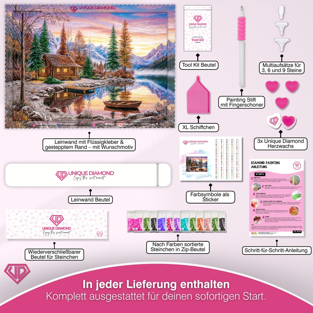 5D Diamond Painting – Hütte am Spiegelwaldsee