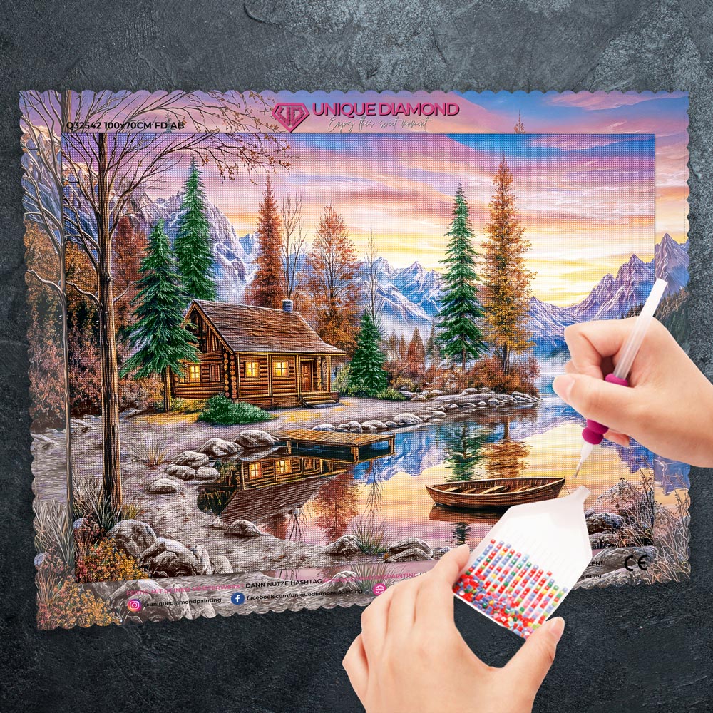 5D Diamond Painting – Hütte am Spiegelwaldsee