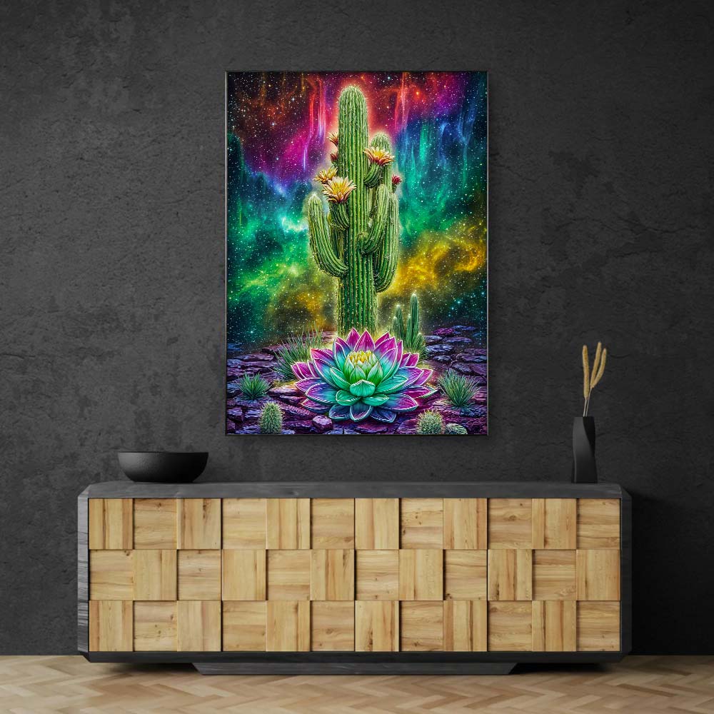 5D Diamond Painting – Kaktuslicht im Sternennebel, Unique-Diamond