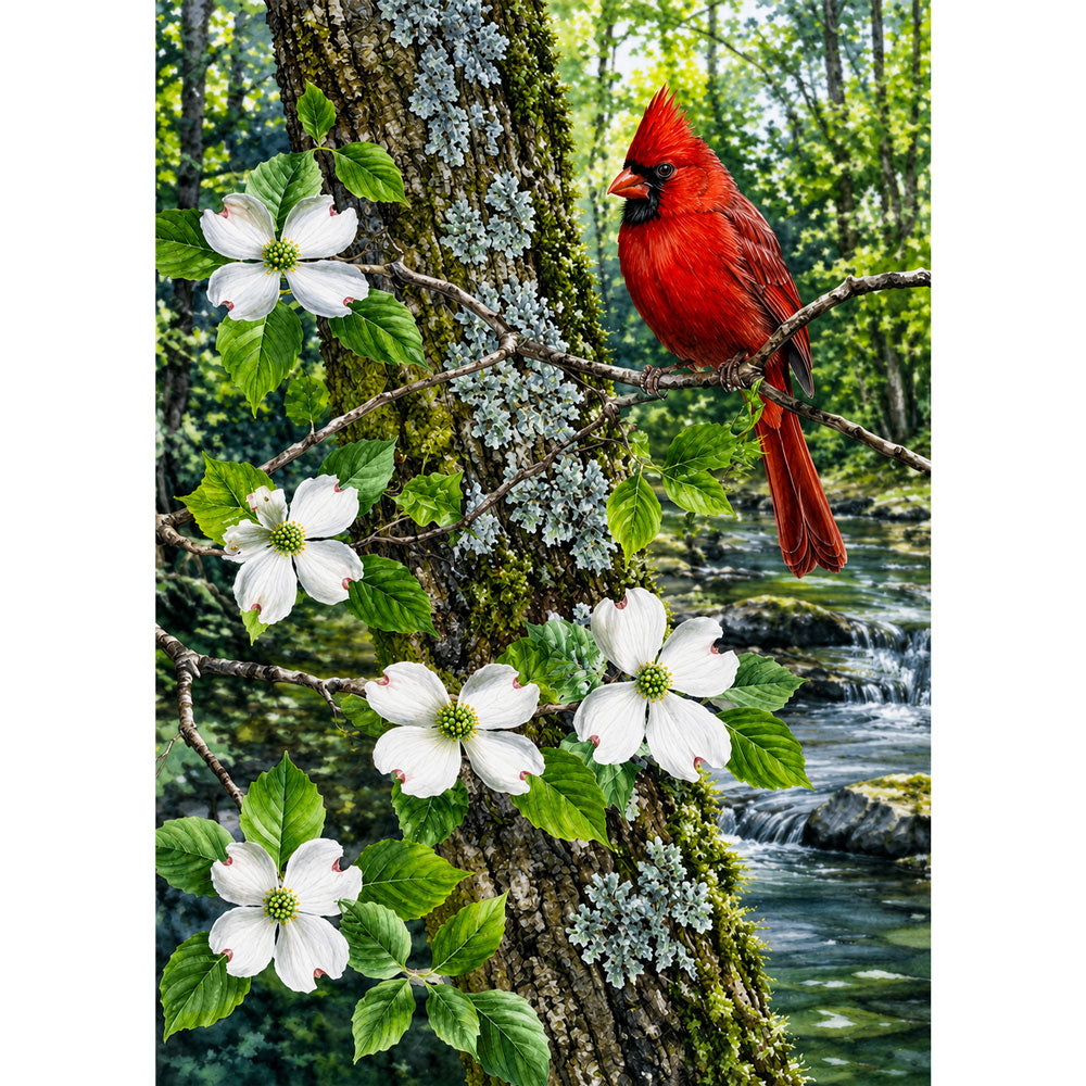 5D Diamond Painting – Kardinal im Blütenwald | Unique Diamond
