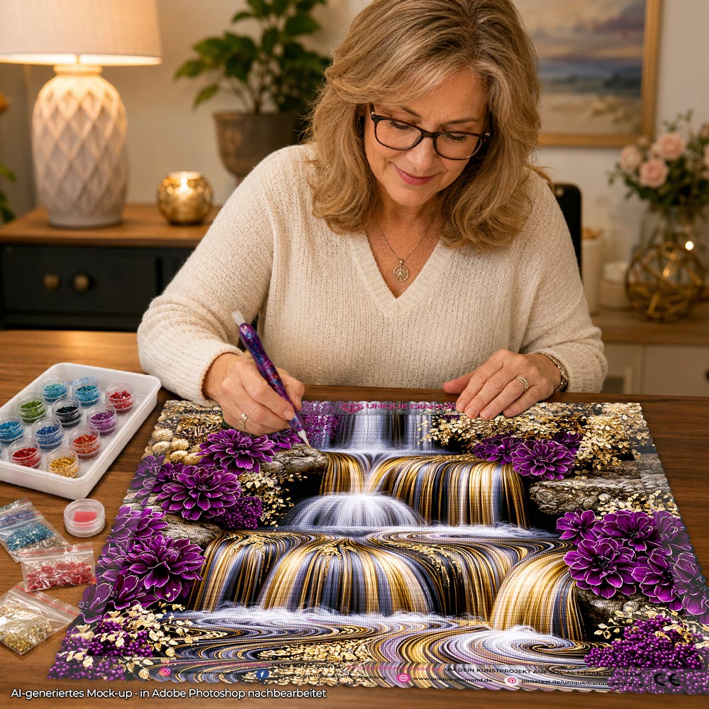 5D Diamond Painting – Kaskaden aus flüssigem Gold