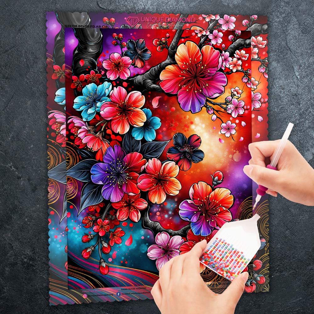 5D Diamond Painting – Kirschblüten im Farbenrausch