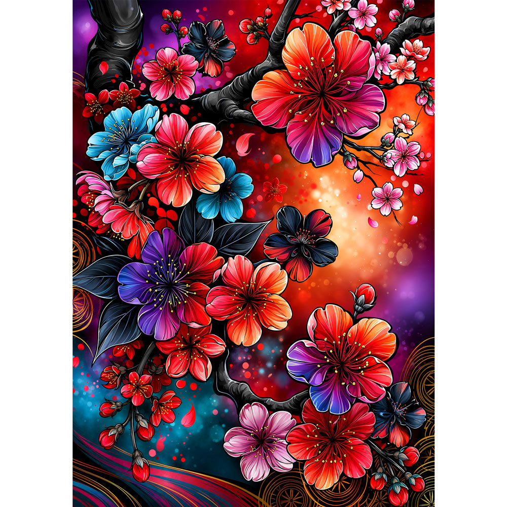 5D Diamond Painting – Kirschblüten im Farbenrausch | Unique Diamond