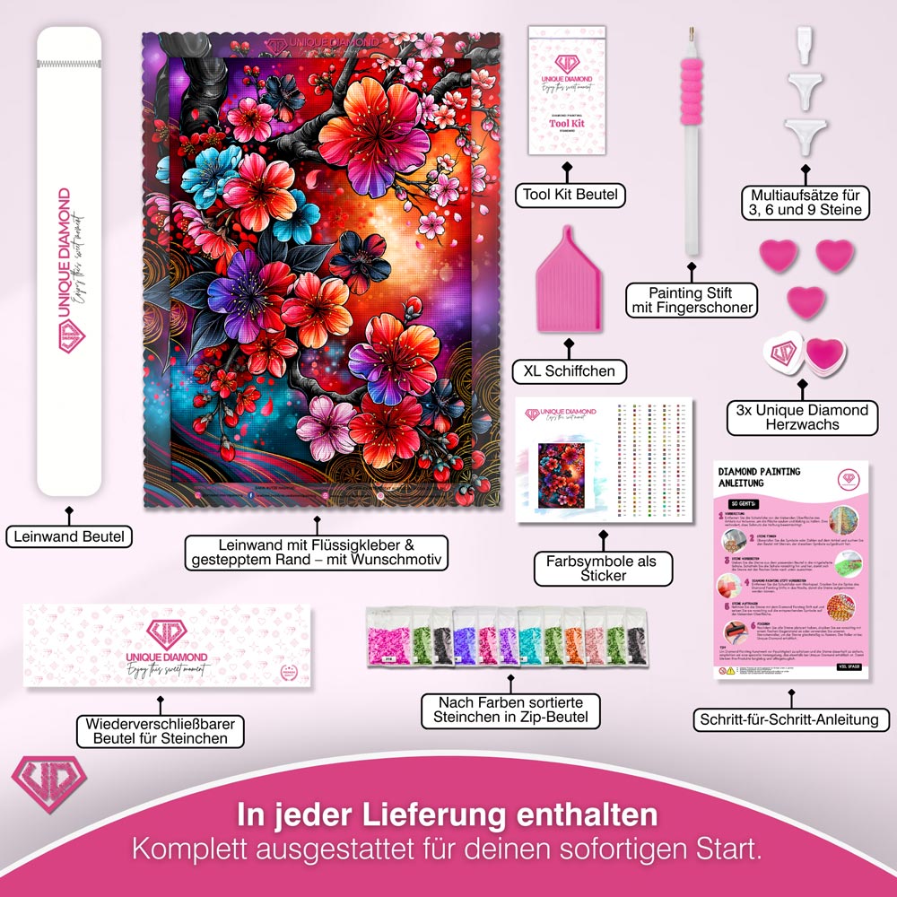5D Diamond Painting – Kirschblüten im Farbenrausch