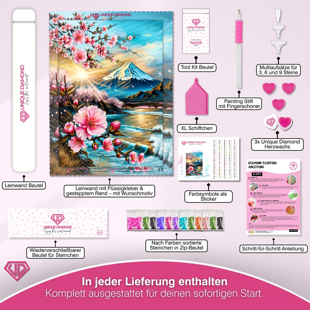 5D Diamond Painting – Kirschblütenzauber am Bergsee