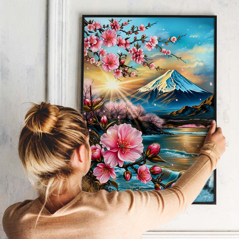 5D Diamond Painting – Kirschblütenzauber am Bergsee