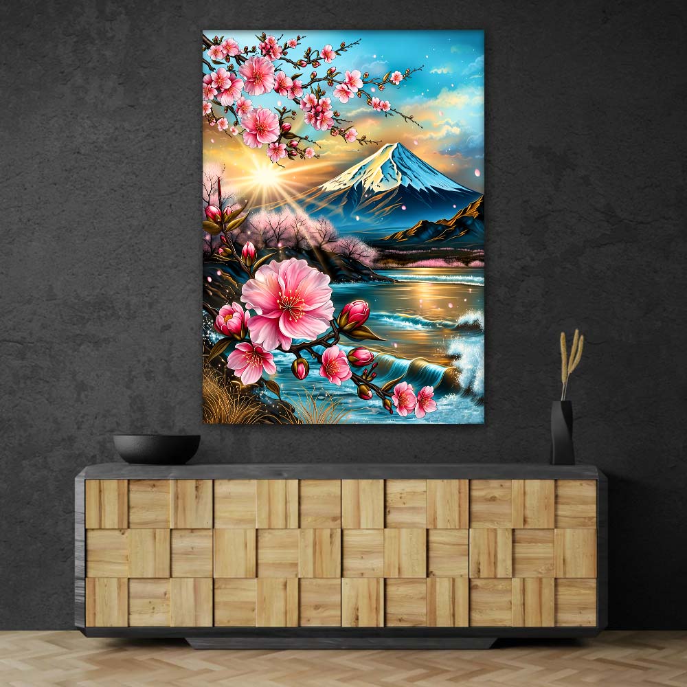 5D Diamond Painting – Kirschblütenzauber am Bergsee