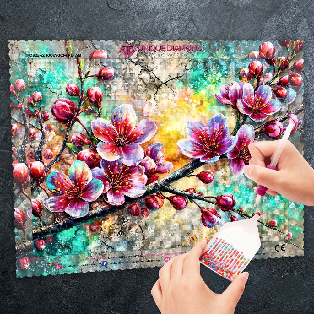 5D Diamond Painting – Kirschblütenzauber im Farbenlicht