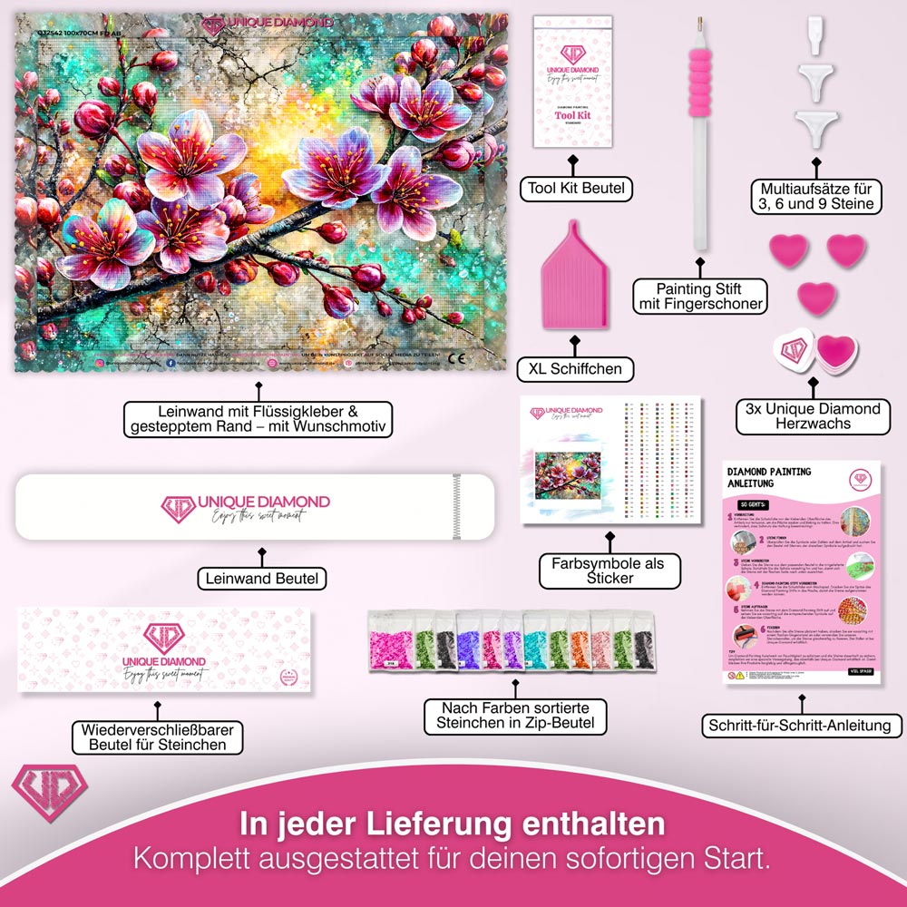 5D Diamond Painting – Kirschblütenzauber im Farbenlicht