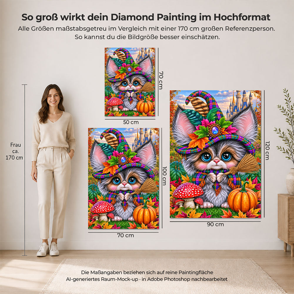 5D Diamond Painting – Kleine Herbsthexe im Zaubergarten