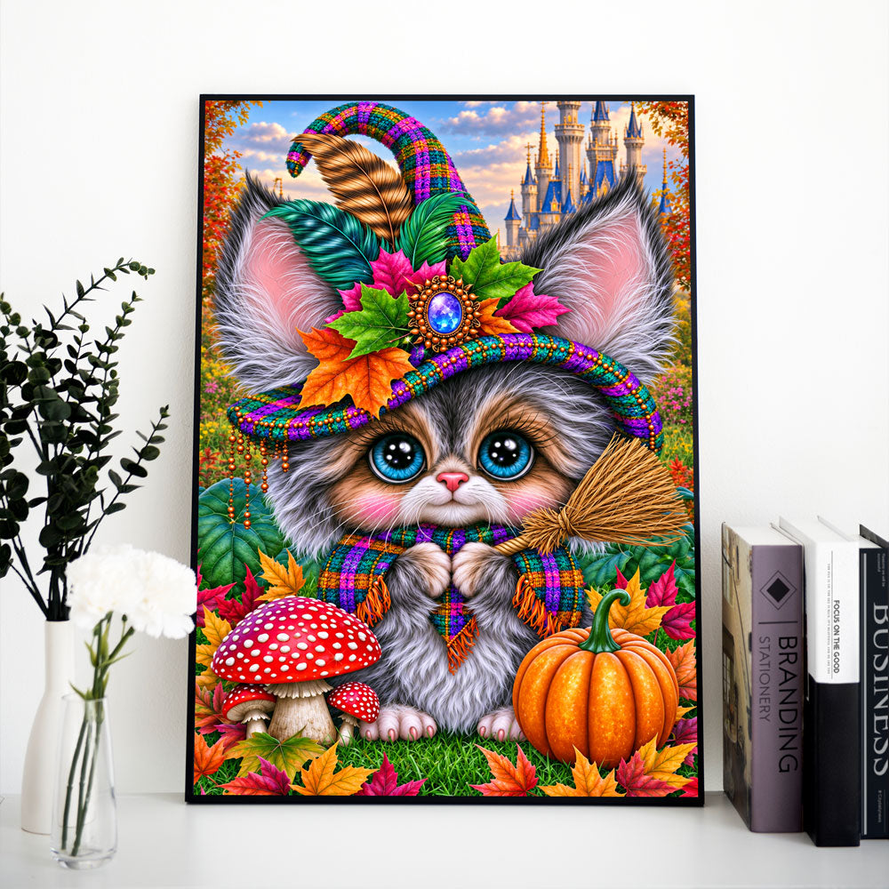 5D Diamond Painting – Kleine Herbsthexe im Zaubergarten
