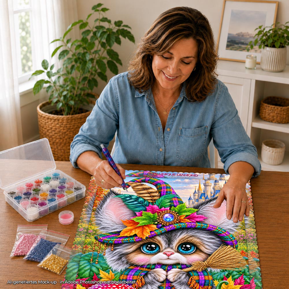 5D Diamond Painting – Kleine Herbsthexe im Zaubergarten