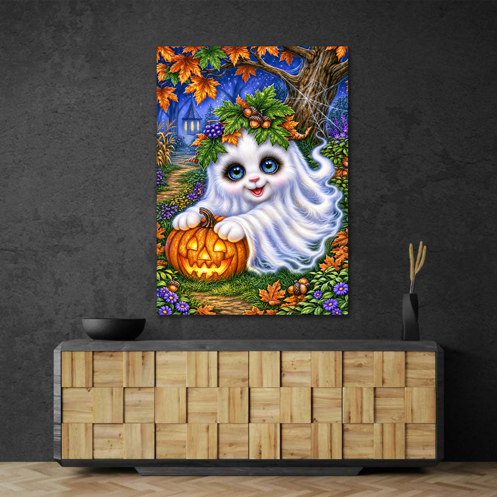 5D Diamond Painting – Kleiner Herbstgeist mit Kürbislicht