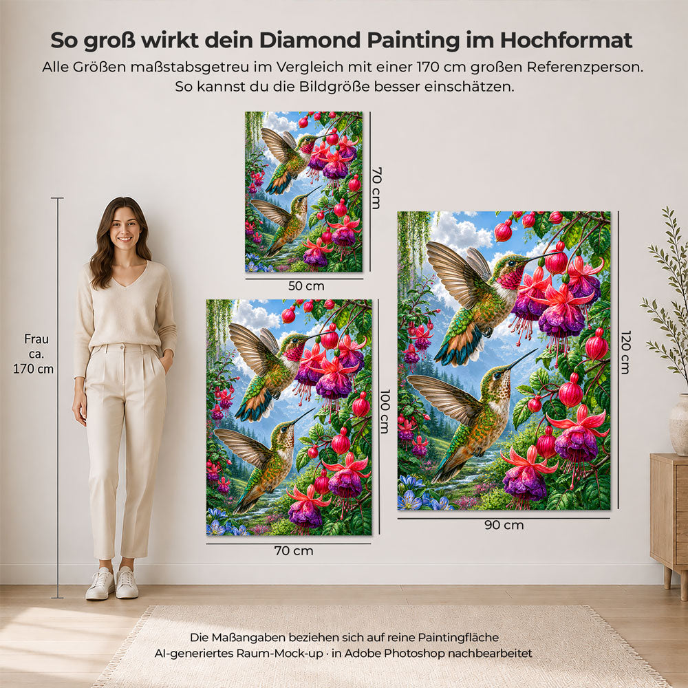 5D Diamond Painting – Kolibris im Fuchsiengarten
