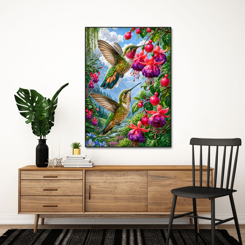 5D Diamond Painting – Kolibris im Fuchsiengarten