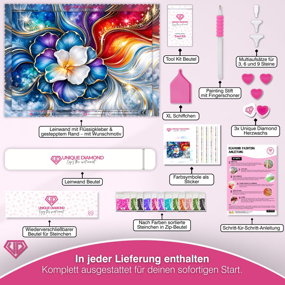 5D Diamond Painting – Kosmische Blüte im Farbenstrom