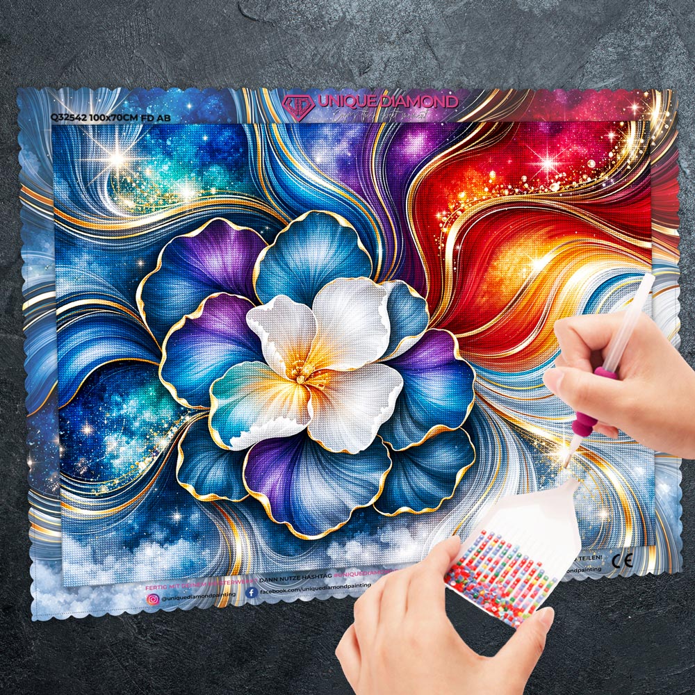 5D Diamond Painting – Kosmische Blüte im Farbenstrom
