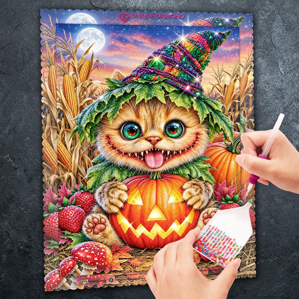 5D Diamond Painting – Kürbisgrinsen im Mondschein