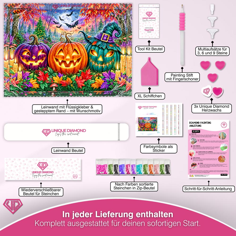 5D Diamond Painting – Kürbislichter im verzauberten Herbstwald