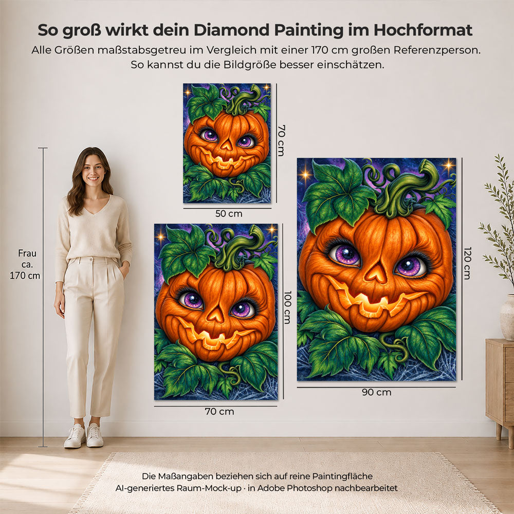 5D Diamond Painting – Kürbiszauber mit violetten Augen