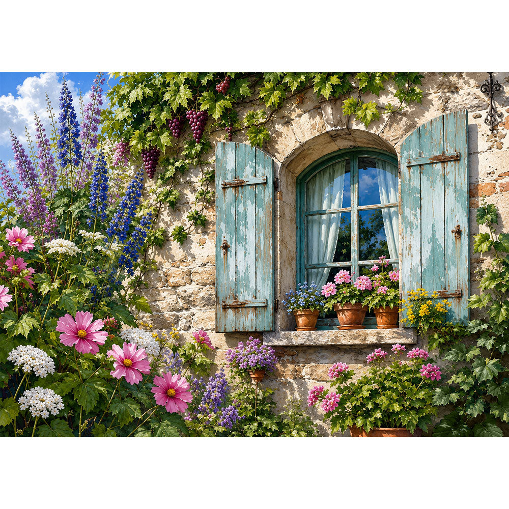 5D Diamond Painting – Landhausfenster voller Blütenzauber | Unique Diamond