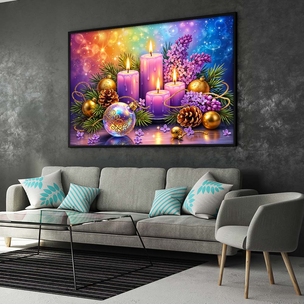 5D Diamond Painting – Lila Adventskerzen im Weihnachtszauber, Unique-Diamond