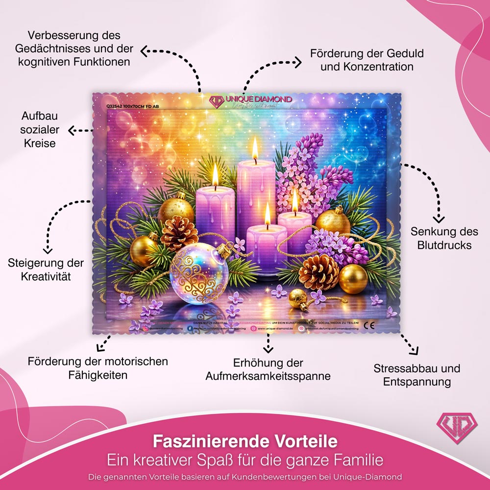 5D Diamond Painting – Lila Adventskerzen im Weihnachtszauber, Unique-Diamond