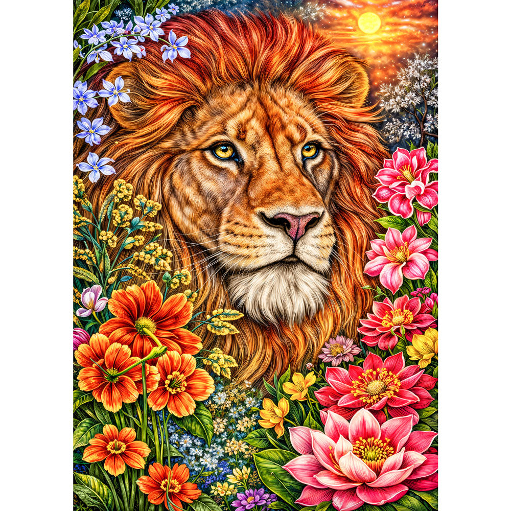 5D Diamond Painting – Löwe Kaelion im Blütenfeuer, Unique-Diamond